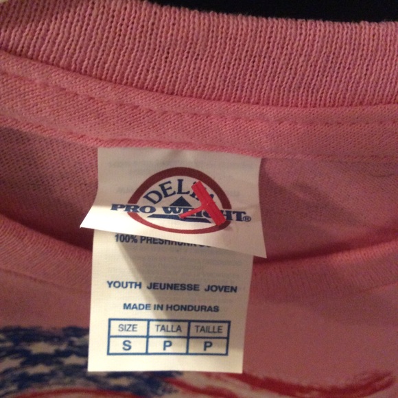 🇺🇸 Youth Pink tee with USA and flag, 100% cotton - Picture 3 of 3